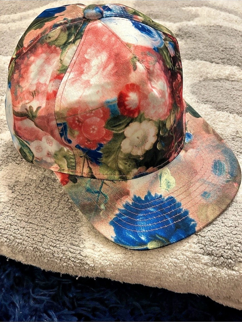 Betsey Johnson Floral Baseball Cap in Pink & Blue